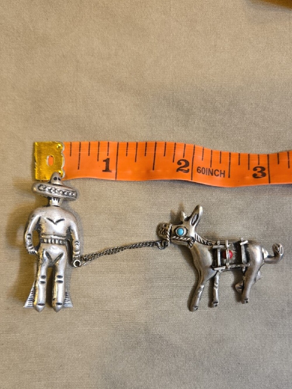 Sterling Silver Mexico Charro & Donkey Brooch - Silver - Picture 6 of 7